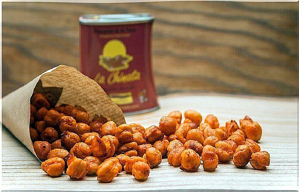 Paper bag with roasted chickpeas