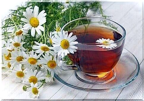 Chamomile tea with chamomile flowers