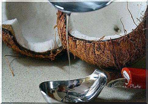 Spoon with coconut water