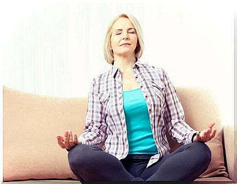 A woman is meditating