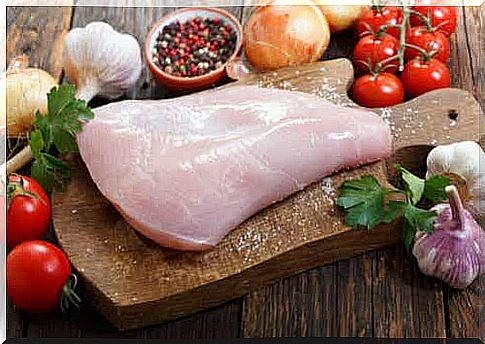 Cutting board with chicken